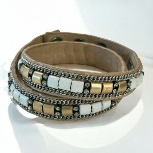 Stella  Dot Cady Leather Wrap Bracelet - nude